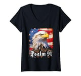 Womens Psalms 91 Bible Verse Protection & Blessing Eagle Flag USA V-Neck T-Shirt