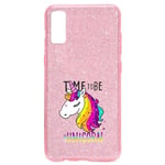 Coque Iphone XR paillettes rose licorne multicolore