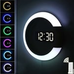 Treetalk - Horloge murale à led, télécommande créative, horloge numérique avec miroir creux et alarme de température, 7 couleurs changeantes, lumière