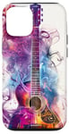 Coque pour iPhone 12/12 Pro Guitare ethnique vintage violette avec motif fumé coloré