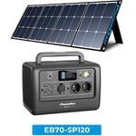 Kit générateur solaire 716Wh EB70 avec 120W Panneau Solaire PV120, 2 Sorites ca 1000W (1400W Pic),Camping/Domestique/Randonnée/Balcon - Bluetti