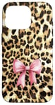 iPhone 16 Pro Leopard Cheetah Pattern With Light Pink Bow Coquette Girl Case