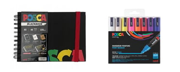 Posca - A5 BlackBook & PC5M - Medium Tip Pen 16 pc