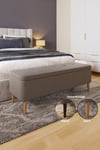 Grey Linen Ottoman Storage Bench With Solid Wooden Legs