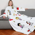 Kanguru Deluxe Peanuts Snoopy, Plaid Polaire à manches et poche Kangourou, Super Doux, Plaid canape grande taille, Couverture polaire avec manches, Adultes, Blanc, 140 x 180 cm