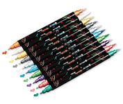 INK LAB Marqueurs Métalliques Stylos 10 Couleurs Brillantes Marqueur Métallique Pens Double Pointe Métalliques Feutre Stylos pour Album Photo Scrapbooking Bricolage Carte,Moyen &Pointe du Pinceau