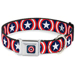 Buckle-Down Collier pour Chien avec Boucle de Ceinture de sécurité Motif Bouclier Captain America Bleu Marine 2,5 cm de Large pour Tour de Cou de 38 à 66 cm Taille L