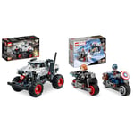 LEGO 42150 Technic Monster Jam Monster Mutt Dalmatian, Truck Toy for Boys and Girls Aged 7 Plus & 76260 Marvel Black Widow and Captain America Motorcycles, Avengers Age of Ultron Set