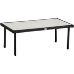 Table basse de jardin plateau verre trempé 5 mm résine tressée imitation rotin noir - Noir