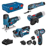 Bosch Professional Set de 5 outils - 12V: GSR (FC) + GOP + GHO + GWS + GST+ GBA (2x 2.0 Ah + 1x 3.0 Ah) + GAL + XL-BOXX - 0615A0017D