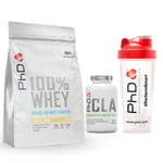 PhD 100 Whey Protein Powder 1kg Vanilla Crème + CLA 90 Softgel + Free Shaker