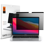 Spigen SafeView Filtre de Confidentialité pour MacBook Pro 13" (2021-2017), MacBook Air 13" (2021-2018), 1 Unité, Anti-espion, Extreme Résistant aux Rayures, Avec chiffon de nettoyage et étui