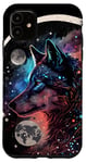 Coque pour iPhone 11 Loup mystique dans l'esprit cosmique Espace nature Lune et