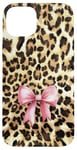 iPhone 15 Plus Leopard Cheetah Pattern With Light Pink Bow Coquette Girl Case