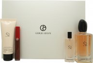 Giorgio Armani Si Gift Set 100ml EDP + 75ml Body Lotion + 6.5ml Lip Maestro - 205 Fiamma + 15ml EDP