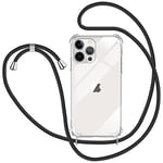 KetteTech Coque avec Cordon pour iPhone 13 Pro Max, Transparent Silicone Collier Réglable Téléphone Étui Portable Lanière Housse - Noir