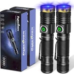 Lampe Torches UV 365nm, USB Rechargeable Lampes de Wood Ultraviolet LED Lumière Noire, Mini-détecteur puissant pour les taches d'urine, verre d'uranium, Billet, Fluorescent, Résine, 2 paquets.[G245]