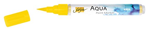 Kreul 18112 - Solo Goya Aqua Paint Marker Jaune Cadmium, Crayon d'artiste avec Pointe Pinceau élastique et système de bâtonnets en Fibres, Peinture Soluble dans l'eau, pour Esquisser et colorier