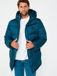 Calvin Klein Long Hooded Quilt Puffer Parka - Dark Blue, Dark Blue, Size M, Men