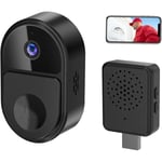 Sonnette vidéo intelligente, caméra de sonnette vidéo WiFi,batterie 1000 mAh,changement de voix,Noir