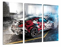 Tableau Moderne Photographique, Impression sur bois, Car Racing Rally Nissan Same, Garage avec Fumée, 97 x 62 cm, ref. 26975