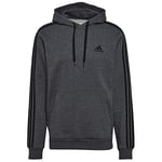 adidas Men's Essentials Fleece 3-Stripes Hoodie, Dark Grey Heather/Black, M