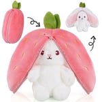 OSDUE Lapin Mignon en Peluche de Pâques, Jouet en Peluche Lapin Cache-Cache, Rabbit Muppet Toys, Plushie Lapin Réversible Fraise Oreiller, Créatif Cadeaux de Vacances pour Adultes et Enfants