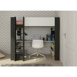 Lit mezzanine Murphy pour enfant Noir graphite et Blanc mat avec bureau