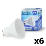 6 Pack GU10 White Thermal Plastic Spotlight LED 5W Warm White 3000K 450lm Light Bulb