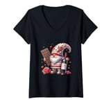 Womens Wine Gnome With Valentines Chocolate For Valentines Day V-Neck T-Shirt