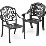 Lot de 2 Chaises de Jardin en Fonte d'Aluminium, Chaises de Biatro avec Accoudoirs, Chaise Salon de Jardin Empilable, pour Terrasse, Balcon, Cour