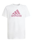 adidas Sportswear Junior Short Sleeve Leopard Print Tee - White, White, Size 6-7 Years