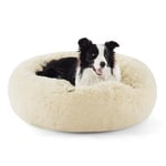 Bedsure Donut Dog Bed Large - Calming Dog Bed for Anti-Anxiety, Round Dog Bed Washable, Fluffy Pet Beds for Large Dogs, Cream, 91x91x25cm