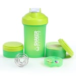 VECH Protein Shaker Bottle -16oz Shaker Cup - 500ml Shaker Bottle for Protein Shakes with Mixing Ball - Leak Proof GYM Shaker Bottles for Workout with Supplement Storage & Pill Tray -Bpa Free （Green）