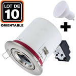 Europalamp - Lot 10 Spots bbc Orientable inox IP20 + Ampoule GU10 5W Blanc Froid + Douille - Blanc Froid 6000K