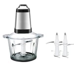 Meat Grinder Food Blender Meat Mincer Portable Glass Bowl 2 Speed 2L Capacity Stainless Steel Electric Mincer Meat Grinder Food Processor Slicer Home Kitchen Stuffing Machine