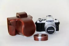 Étui pour appareil photo en cuir PU avec sangle,housse de sac pour appareil photo,Olympus EM10 Mark II,EM10 III,EM10 II,EM10 Mark III - Type Coffee