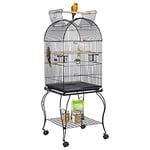 Yaheetech Cage Oiseau avec Toit Ouvert Voliere Oiseaux Interieur roulante sur roulettes avec Support Détachable pour Perruche Canaries Mandarin 59 x 59 x 150 cm Noir