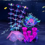 ZtohPyo Lot de 4 décorations d'aquarium avec Effet Lumineux - en Silicone - Plantes de récif de Corail pour décoration d'aquarium - Accessoires de décoration pour Petits et Grands Aquariums