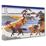 Big Box Art Horses in The Village of Sekiya by Katsushika Hokusai Painting Canvas Wall Art Framed Picture Print, 30 x 20 Inch (76 x 50 cm), Grey, Brown, Orange, Blue, Brown