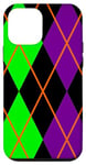 Coque pour iPhone 12 mini Clowncore Halloween Losanges Plaid Violet Vert Clown Jester