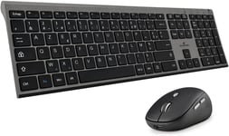 BlueStork- Pack Clavier et Souris sans Fil Grapheme - Wireless avec Smart Dongle - Clics Silencieux - Design Ultra Slim - Ergonomique - Rechargeable - Gris - AZERTY FR