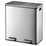 KITCHEN MOVE Major Kitchen Waste Bin with Pedal Selective Sorting Large Capacity 60 L (2 x 30 L) Stainless Steel, Alloy Steel, Silver, 60x36xh65cm