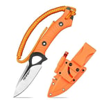 TONIFE Explorer Couteau à Lame Fixe avec Gaine 8Cr14moV Lame Couteau de Survie Multifonctionnel Manche en Nylon Renforcé de Fibre de Verre pour Couteau EDC Extérieur(Orange+Noir Titane et Satin)