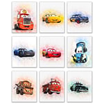 Cars Movie Poster Prints - Set of 9 (8 inches x 10 inches) Watercolor Photos - Lightning McQueen Tow Mater Doc Hudson Jackson Storm Cruz Ramirez