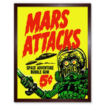 Mars Attacks Space Adventure Bubble Gum Bright Illustration Advert Alien Monster UFO Saucer Art Print Framed Poster Wall Decor 12x16 inch