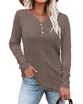 WNEEDU Chemise Femme à Manches Longues Henley T-Shirt Pull Décontracté Tunique Blouse Col V avec Boutons