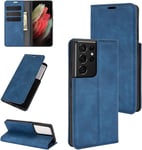 Haut Qualit Etui Pour Samsung Galaxy S21 Ultra Coque Rabat Protection Housse Pochette Téléphone Pour Samsung Galaxy S21 Ultra Antichoc Housse Folio Portefeuille Coque Bleu