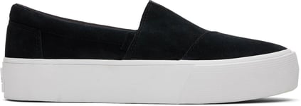 Toms Fenix Platform Black White Womens Suede Espadrille Slipons