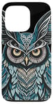 Coque pour iPhone 13 Pro Illustration de chouette bleue originale Boho Nouveau Art